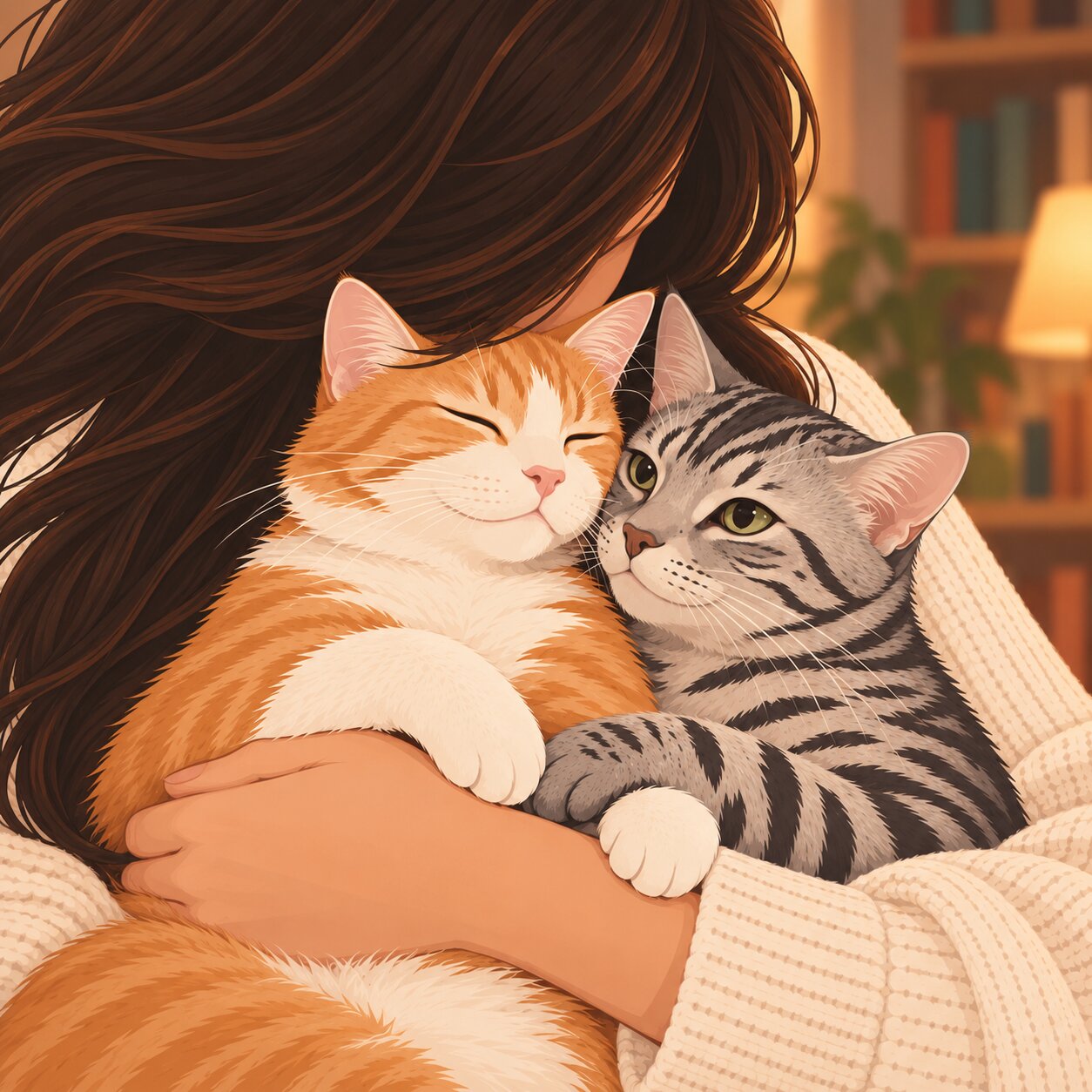 Lainey Hollis cuddling two cats